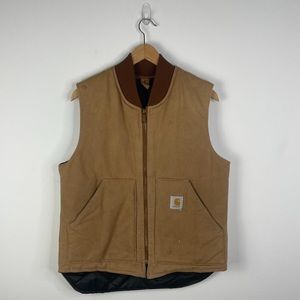 Vintage Carhartt Mens Medium Brown Duck Canvas Full Zip Quilt Lined Vest Jacket